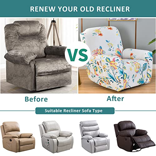 Niluoh Recliner Slipcover 4 Pieces Stretch Printed Lazy Boy Chair Covers With Side Pocket Recliner Sofa Couch Cover Anti-Slip Fitted Recliner Cover Furniture Protector With Elastic Bottom,25 #TOP4