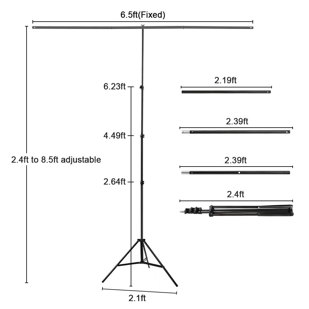 Kit di supporto per sfondo portatile a forma di T, larghezza 2 m, altezza 2,6 m, per studio video, fotografia, con 4 morsetti a molla e borsa per il trasporto