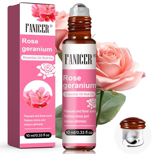 10ML Roll-On Aceite Esencia, Aceite Esencial para Aromaterapia, Relajación y Armonía, Apoya los Síntomas Mentales y Físicos del Estrés, Ideal para Llevar Siempre Contigo, Geranio rosa