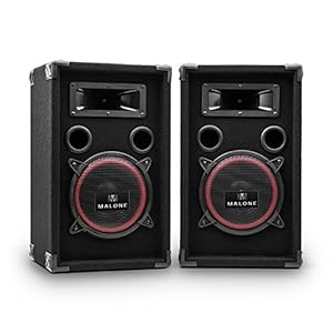 MALONE PA-220-P, PA Lautsprecher Set, 2-Wege Lautsprecher, Passivboxen, 2 x 500 Watt max. Leistung, 8″ Subwoofer, Bassreflexgehäuse, Piezo-Hochtöner, transporttauglich, schwarz