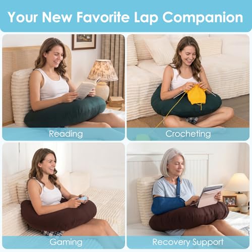Image of QUEEN ROSE Reading Pillow for Gaming, Lap Desk Pillow for Sitting in Bed or Sofa, Compact Arm Support Pillow for Reading, Playing or Crocheting, Cooling Coffee
