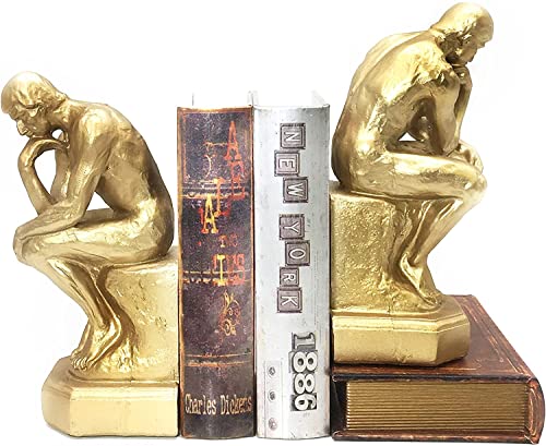 Bellaa 25594 Decorative Bookends Thinker Vintage Rustic Unique Cool Book Ends Shelves Stoppers Holder Nonskid Rodin Auguste Statue Sculptures Figurine Aesthetic Boho Home Decor #TOP5