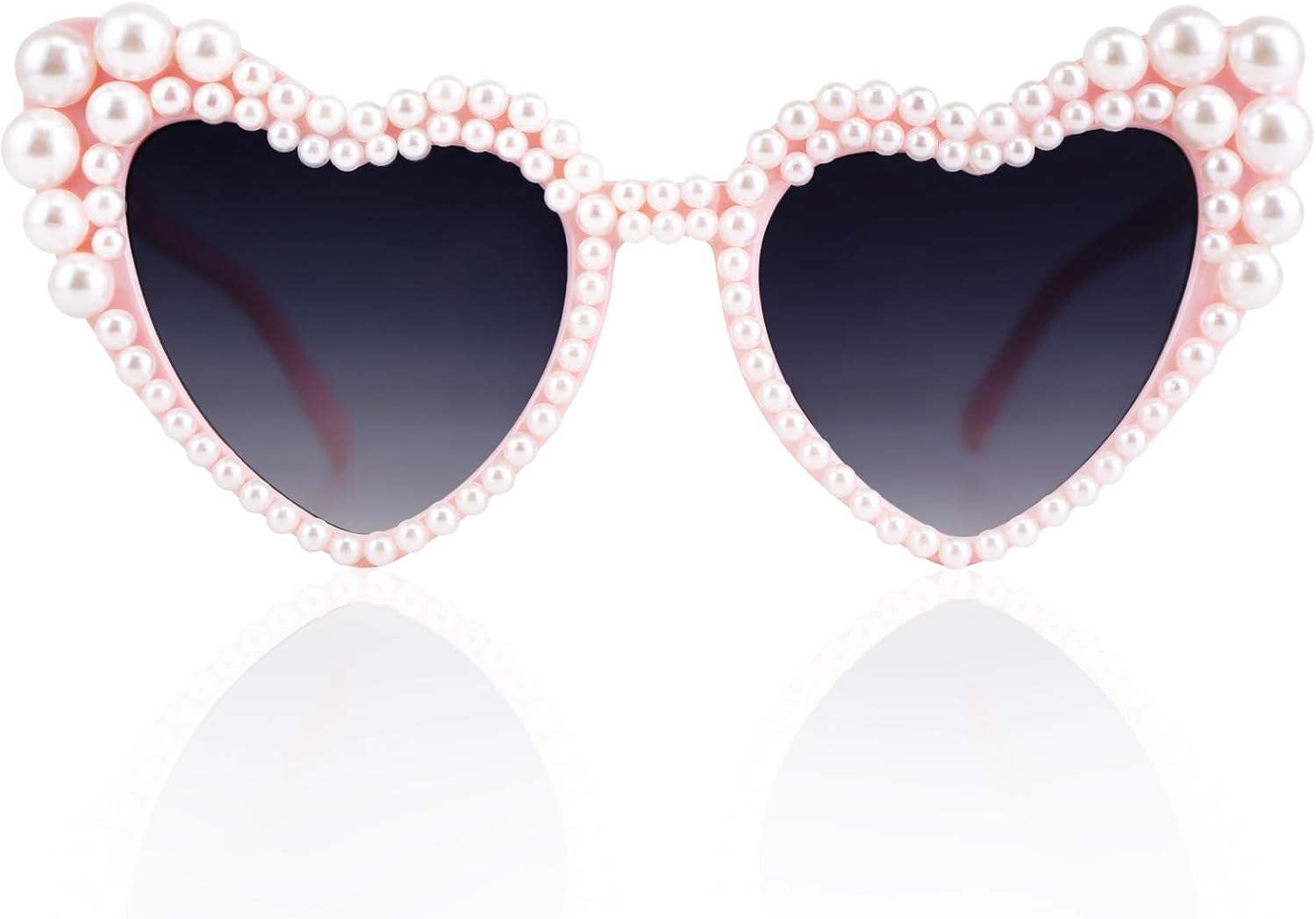 Pearl Sunglasses for Women, Pearl Glasses Vintage Love Heart Shaped Sunglasses for Women Adults Dress up Party