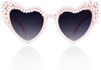 White Heart Sunglasses, Bride Sunglasses Pearl Glasses Heart Shaped Wedding Glasses for Women for Bachelorette Birthday