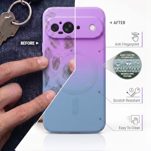 Image of amazon basics Gradient Mag-Safe Case for Google Pixel 9 | Soft Silicone Shockproof Cover with Camera Protection | Slim Lightweight Design | Smooth Touch & Durable - Purple & Gray