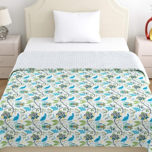 Image of Home Ecstasy 100% Cotton Mulmul Reversible Dohar for Single Bed 210 GSM (56 x 88 inches), Teal