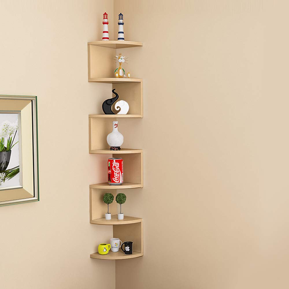 MARGOUNZig Zag Corner Wall Shelf Organizer 7 Tier (Brown)