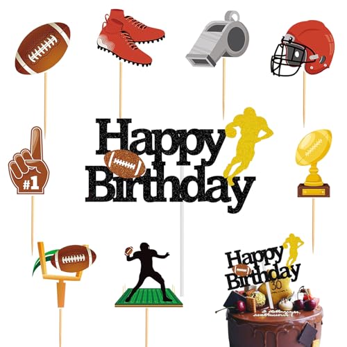 Silars Lot de 9 décorations de gâteau d'anniversaire pour garçon - Motif football américain - À paillettes - Thème football américain