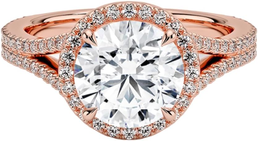 3 CT Round Cut Lab Grown Diamond Halo Engagement Ring VVS1-2, EF, 10K 14K 18K Solid Rose Gold IGI Certified Split-Shank Bridal Wedding Ring - ZXZI39WB672179
