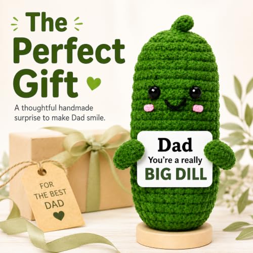 Image of Dad Birthday Gift from Daughter or Son, Handmade Crochet Pickle Gifts for Dads, I Love You Daddy Desk Decor, Funny Best Dad Gift for Stepdad Grandpa Father Figure