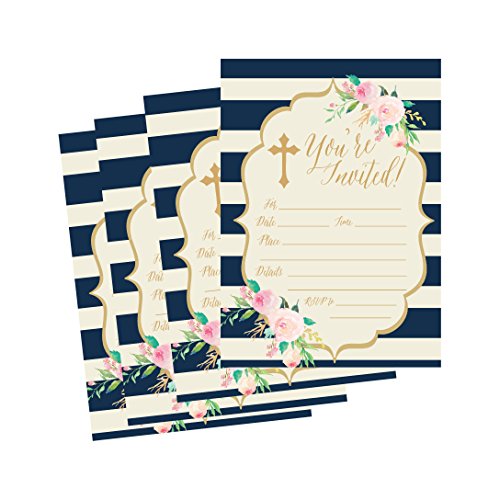 50 Navy Religious Invitations, Confirmation, Holy Communion, Baptism, Christening, Baby Dedication or Blessing