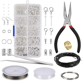 byou Jewelry Making Kit,Findings Set 912 pieces Silver Findings in Plastic Box with Plier Tweezers and Wire for Jewelry Repair Making DIY Craft Supplies