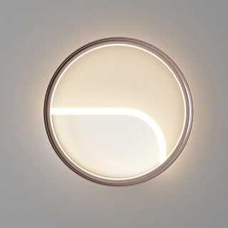 EOEO Lámpara de Pared de Interior LED Redonda de Metal Aplique de Pared Moderna 3000K/4500K/6000K Lámpara de Cabecera 22W Anillo Marrón Luz de Pared con Pantalla Acrílica para Dormitorio