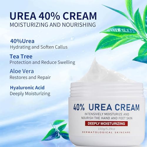Urea Crème, 40 procent voor voeten, urea-voet, voetcrème, voetcrème met hyaluronzuur voor voeten, handen, hielen, ellebogen, nagels en knieën, 150 g - Afbeelding 3