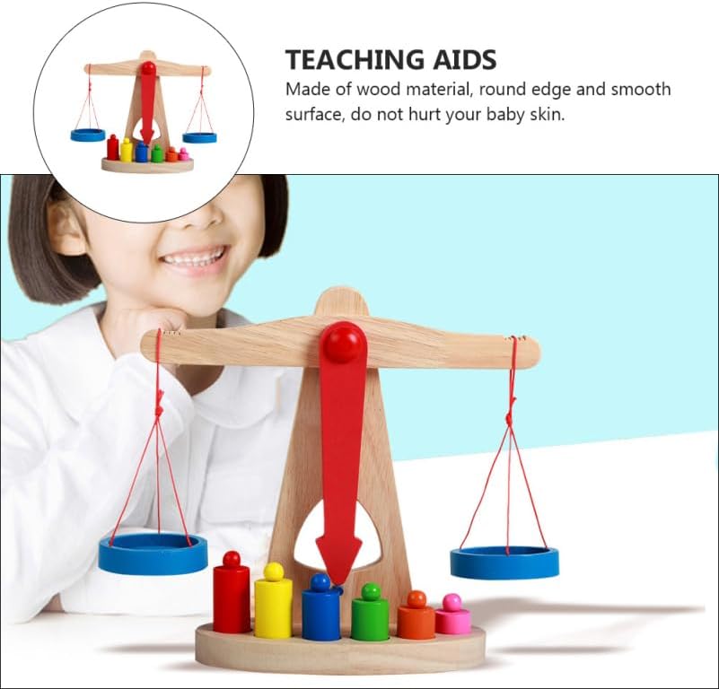 ibasenice Educational Toy Balance Scale for Kids Wooden Montessori Scale for Classroom Learning and Preschool Measurement 8.7 X 3.7 X 6.7 Inches