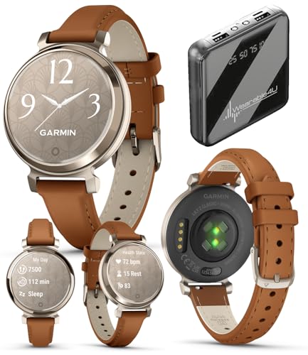 Wearable4U Garmin Lily 2 Classic - Cream Gold with Tan Leather Band: Women Stylish Smartwatch | Up to 5 Days Battery Life Health & Fitness Tracker. 010-02839-02 Gift Bundle