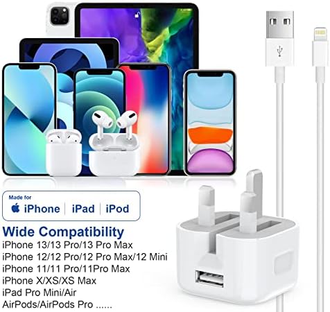 iPhone Charger Plug and CableApple MFi Certified2M Lightning Cable and USB Wall Charger Plug,USB Wall Charger Adapter Compatible with iPhone 12/12 Pro/13/13 Pro/SE/11/11 Pro/XS Max/XR/X/8/7/6/iPad