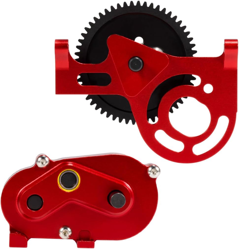 LCG Metal Prefixal Gearbox with 30% Overdrive Gear Front Motor Transmission Transfer Case for 1/10 RC Crawler SCX10 I II 90046 Capra LCG Chassis Upgrade Parts (Red)