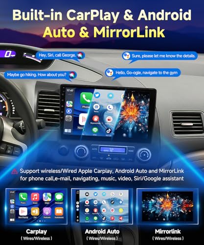 VQU Car Stereo for Honda Civic 2006 to 2011 Wireless Apple Carplay Android Car Radio for Honda Civic Android 13 5G WiFi GPS Navigation FM RDS EQ DSP SWC AHD Camera, 8-Core, 2G+64GB, Not for Aibag - image 3
