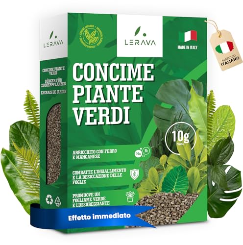 LERAVA® Concime piante verdi - 800g concime organico pellettato - Fertillizante piante verdi da interno - Con ferro e manganese contro l'ingiallimento e disseccamento delle foglie – 100% Made in Italy