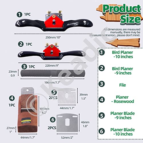 Keadic 8Pcs 9" 10" Adjustable Spokeshave Kit Contains Manual Planer with Flat Base Replacement Metal Blades 4-Way Rasp File and Portable Woodworking Planes for Deburring Carving Crafting - Image 2