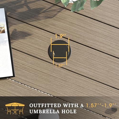 Image of VICLLAX 5 Pieces Patio Dining Set, Outdoor Furniture Set Includes 1 Square Outdoor Table and 4 Stackable Patio Sling Chairs, Grey Wood Grain Tabletop and Grey Fabric