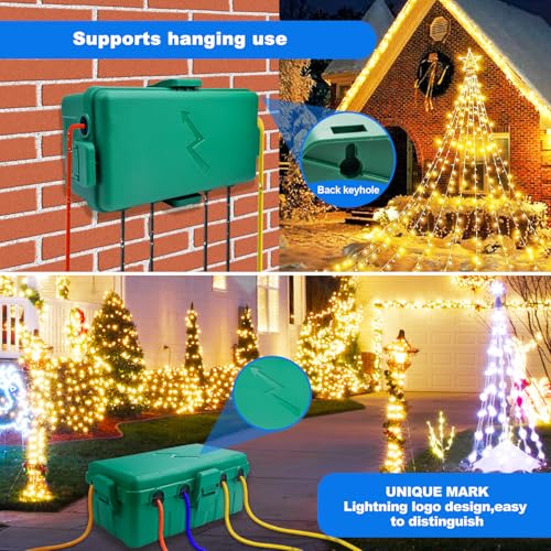 Hrensaw Medium Outdoor Electrical Box(10.6x5.5x4.5inch),IP54 Waterproof Extension Cord Cover w/6 Cable Entry,Weatherproof Connection Box Protect Power Strip,Timer,Plug,Holiday Lights,Green - Thumbnail 6
