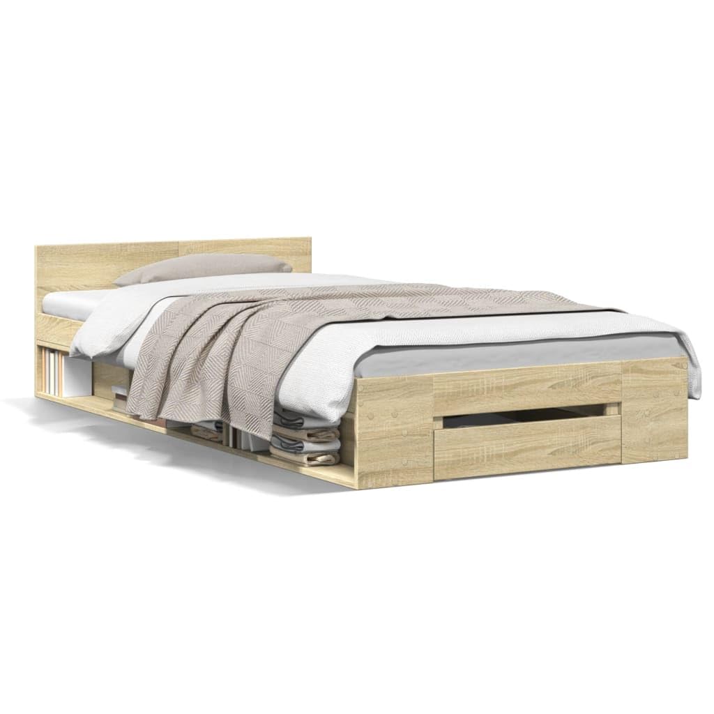 Letto Con Cassetti, Struttura Letto Con Cassetti, Letto Contenitore, Telaio Letto Matrimoniale, Letto Singolo, Giroletto, Struttura Letto, Rovere Sonoma 100x200 cm Legno Multistrato