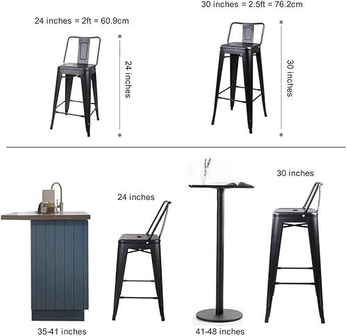 Miniatura 41 de GIA Taburete de metal con respaldo medio de 24 pulgadas de altura de mostrador con asiento de madera oscura, 1 paquete, color negro Negro -,Blanco