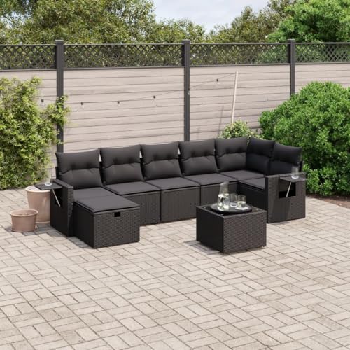 Générique Salon de Jardin 8 pcs avec Coussins Noir résine tressée,Meubles,Mobilier de Jardin,Salons de Jardin,Noir,63.1 KG,3263821