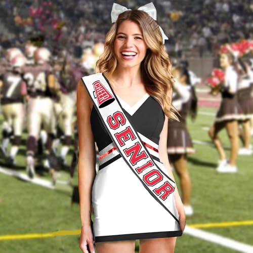 RhinestoneSash Red and Black Cheer Senior Sashes - PREMIUM GRADE SATIN Cheerleader Sash - Senior Night Supplies3