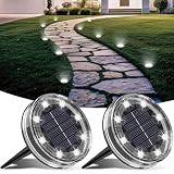 LOTMOS Solar Lights Outdoor Garden, 2 Pack 8 LED Solar Ground Disk Light