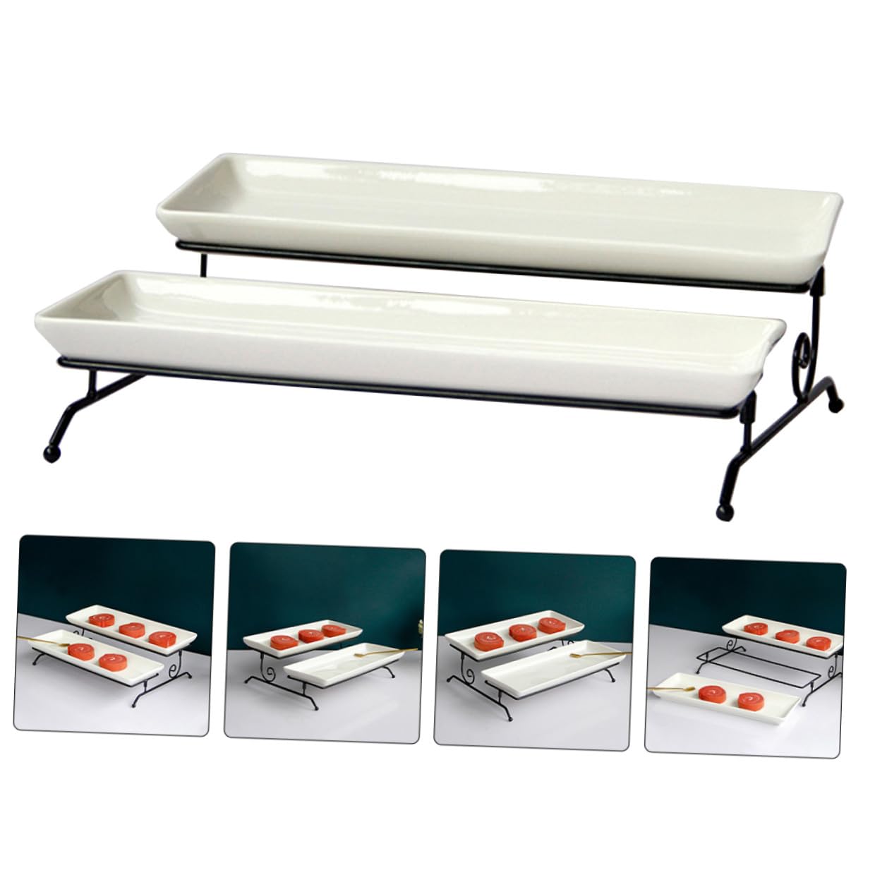Zerodeko Doppio Alzata per Torta in Ceramica e Ferro, Bianco | Vassoio Rimovibile per Snack e Biscotti, Leggero e Portatile, per Picnic Outdoor e Regalo Housewarming