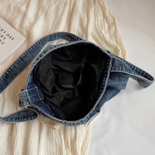 Bolso hobo de mezclilla para mujer - Bolso bandolera retro de gran capacidad con diseño liso, bolso cruzado versátil miniatura 7