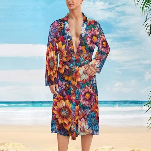Colorful Floral Mandala Funny Men's Robe Soft Lightweight Bathrobe Long-sleeve Spa Robes2
