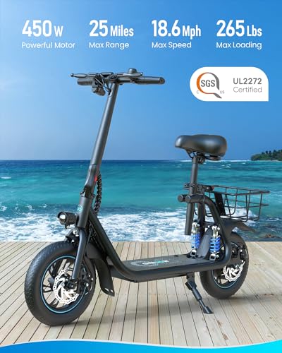 Gyroor C1 PRO 450W Electric Scooter with Dual Shock Absorbers for Adult,Up to 25 Miles 18.6MPH,12\" Commuter Electric Scooter with Basket-Black - Thumbnail 2
