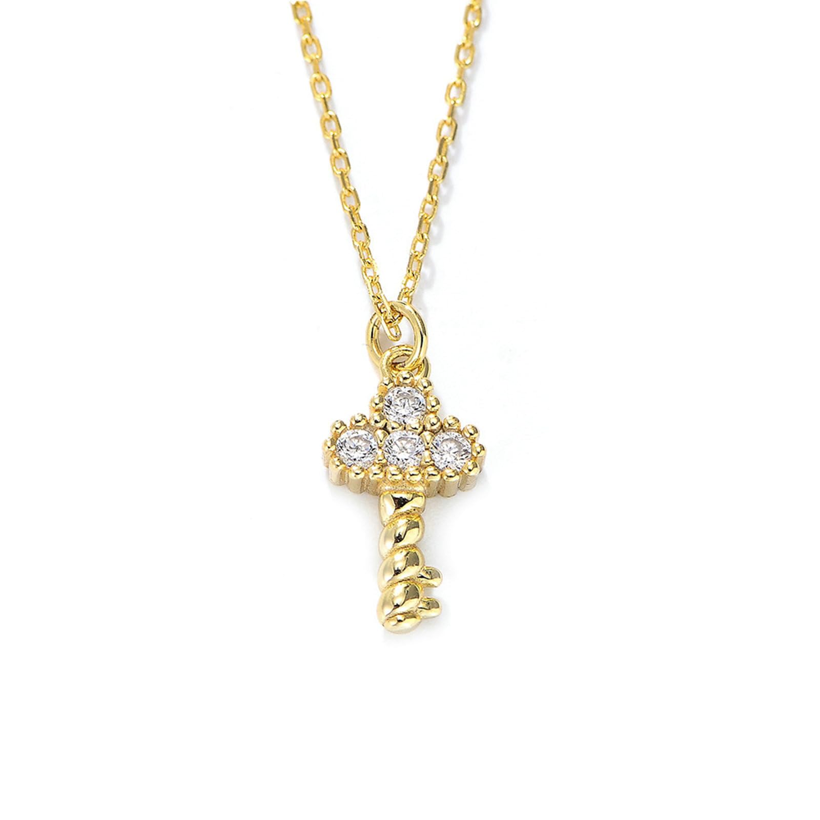 Damen Halsketten 9K/14K/18K Echtgold, Gelbgold Halskette Schlüssel mit im Labor erstelltem Diamant Damen Anhänger Halskette 40+5cm