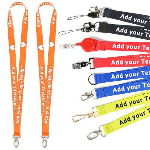 AMOFACIO Custom Lanyards for ID Badges Personalized Badge Neck Strap Bulk Customized Neck Lanyard 10/30/50/100/300/500PCS with Logo/Text/Design for ID Card, Teachers, Companies Orange