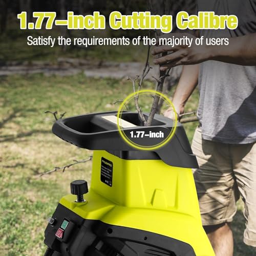 PHELEX PRO Wood Chipper Shredder, 1800W Electric Mulcher Shredder with 10Gal Collection Bin 15APM Cut Diameter of 1.7inch, for Mulching, Composting and Yard Cleanup, Green
