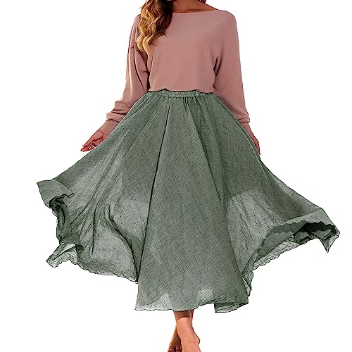 ASHER FASHION Women's Bohemian Style Elastic Waist Band Cotton Linen Long Maxi Skirt Dress3