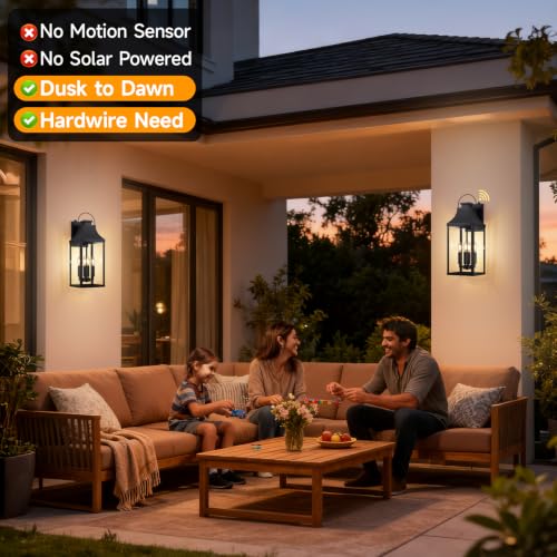 Image of Dusk to Dawn Outdoor Wall Lantern, 22'' Large Exterior Porch Sconce Lights