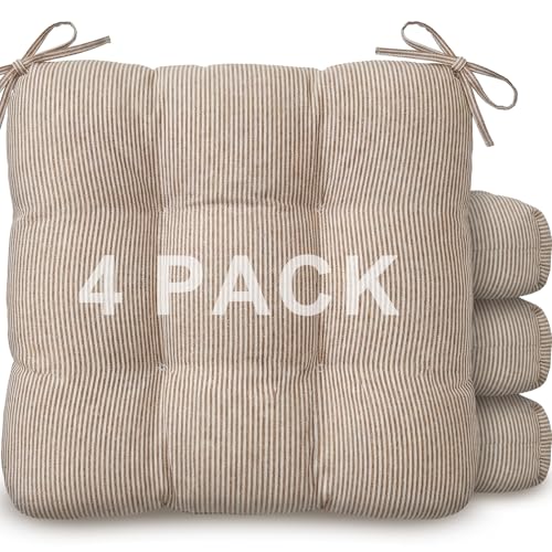 Geetery Khaki and White Stripe Chair Cushions