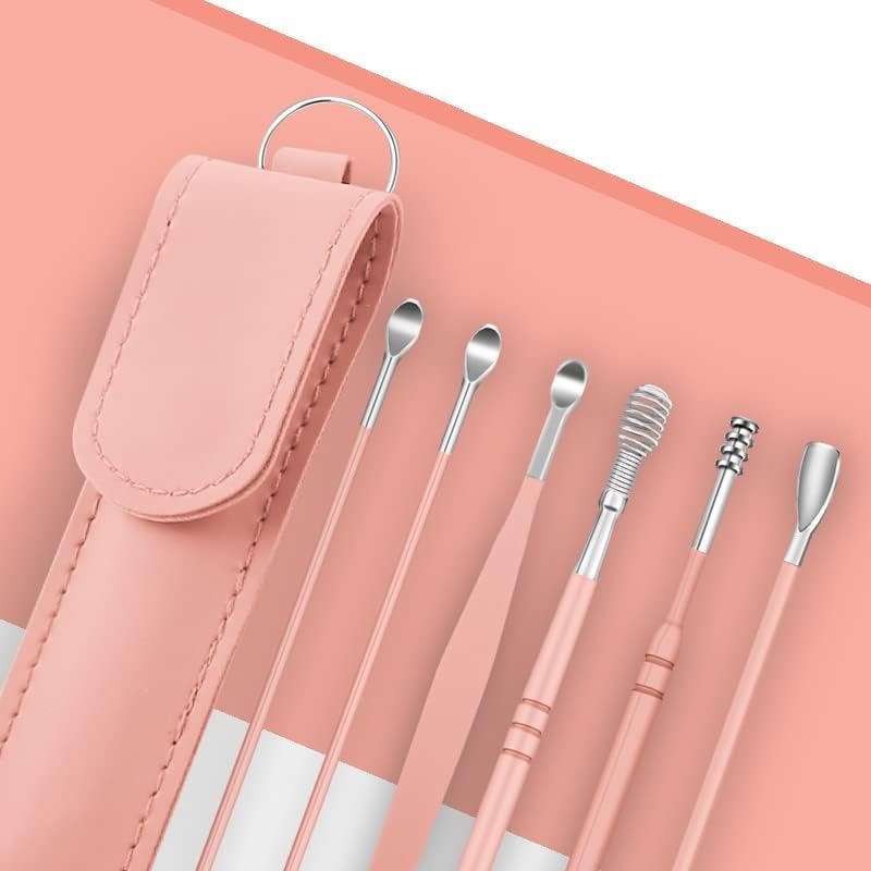 QNAM Ear Wax Cleaner - Resuable Ear Cleaner Tool Set with Storage Storage Leather Pouch - Ear Wax Remover Tool Kit with Ear Curette Cleaner 6PC (PEACH)-image-46