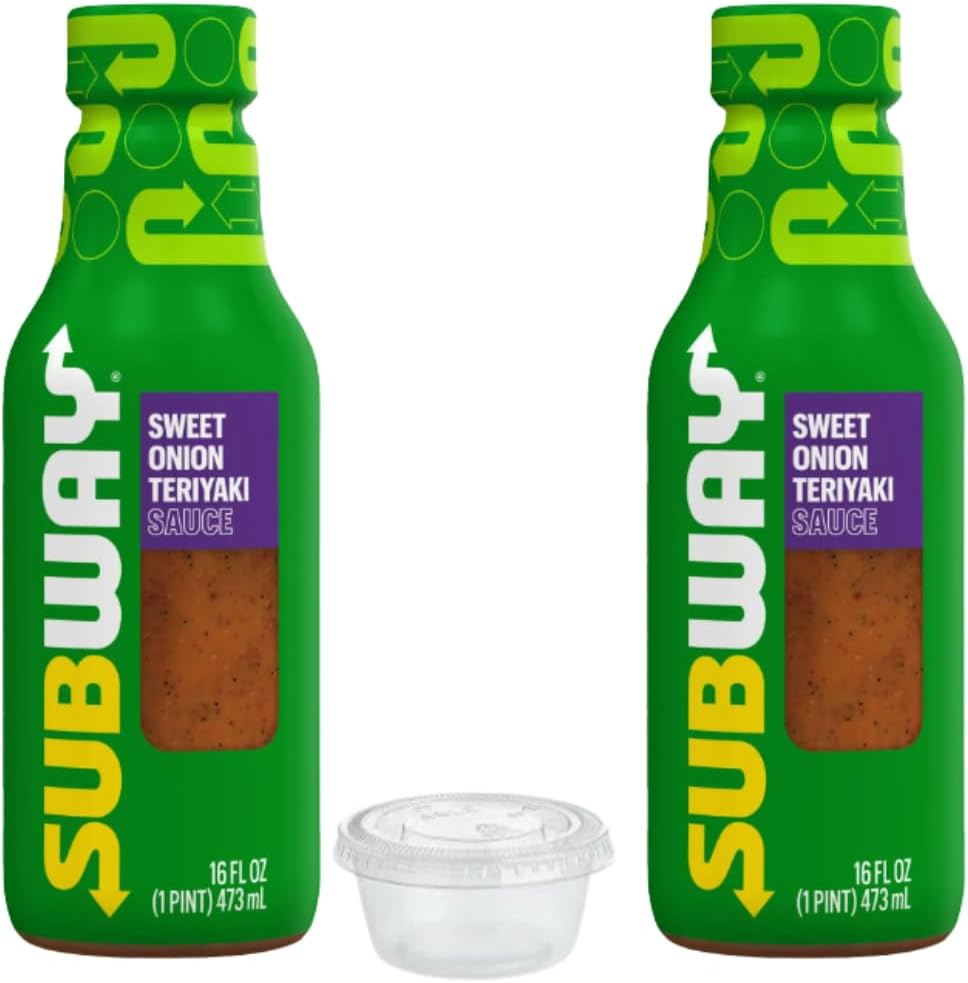 Generic Subways Sweet Onion Teriyaki Sauce Bundle, Includes Two (2) 16 oz Bottles and Five 2 oz To Go Sauce Containers
