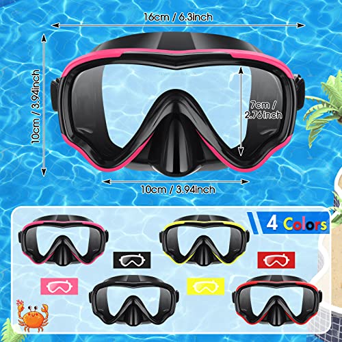 4 Pcs Snorkeling Goggles for Adults Scuba Diving Mask Anti Fog Dive Mask Snorkeling Gear for Men Women Panoramic Swimming Goggles with Nose Cover for Diving, Swimming (Black, Yellow, Red, Rose Red) - Thumbnail 2