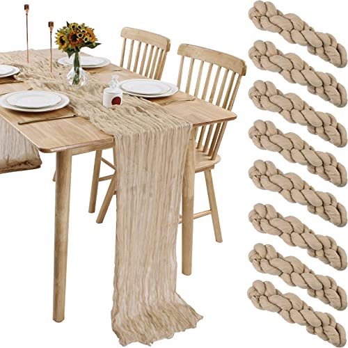 Sajoo Cheesecloth Table Runner Gauze Table Runners Sand 13.3Ft 8 Pack Long Boho Gauze Table Runner Rustic Sheer Table Runner For Wedding Decor Baby Bridal Shower Birthday Party Decorations #TOP3