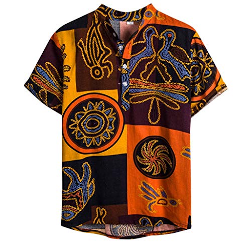 LAOSU Camisa Henley Hombre Algodón Lino Hawaiano Manga Corta Vintage Barato Moda Transpirable Playa Gran Tamaño Confort Doblado Casual Impreso Funky Tops Vacaciones Verano Ligero Chic Hawai,