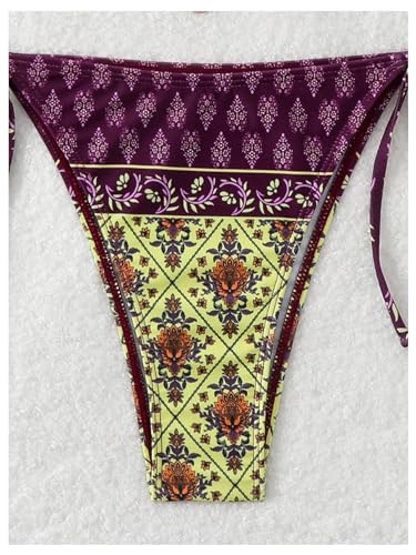 Verdusa Women's 2 Piece Paisley Print Swimsuit Boho Halter Backless High Cut String Bikini Set4