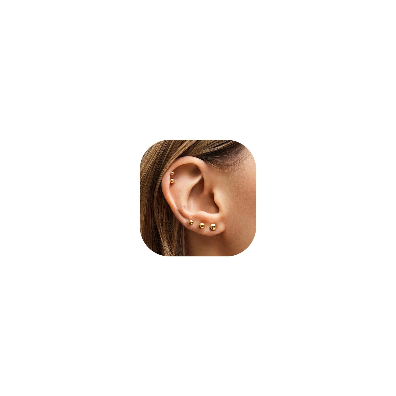 5 Pairs 14K Gold Plated Stud Earrings for Women, CZ Multiple Piercing Set