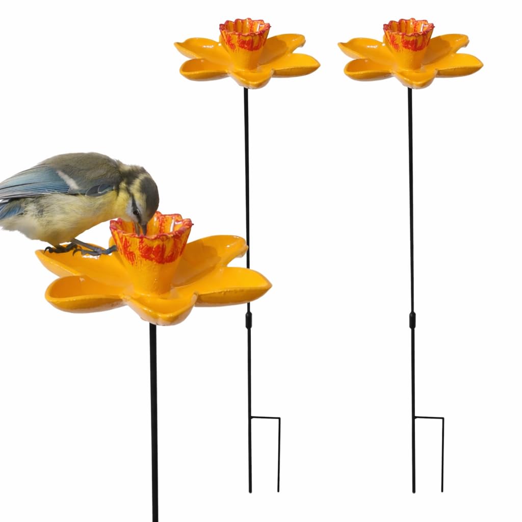 DIVCHI Bird Feeders Free Standing Flower Birds Feeding Station | Garden | Outdoor | Pole | Decorative | Wild Bird | Seed | Nut | Water | Bowl | Bath | Dish (Pack of 2) (Yellow)